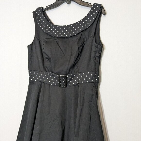 HEARTS & ROSES Black Sleeveless Dress w White Dotted Collar and Belt; Size 8 - Picture 2 of 7